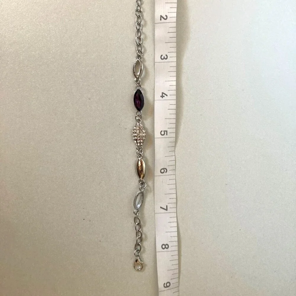 NWOT dark violet crystal earrings, necklace, and bracelet jewelry set